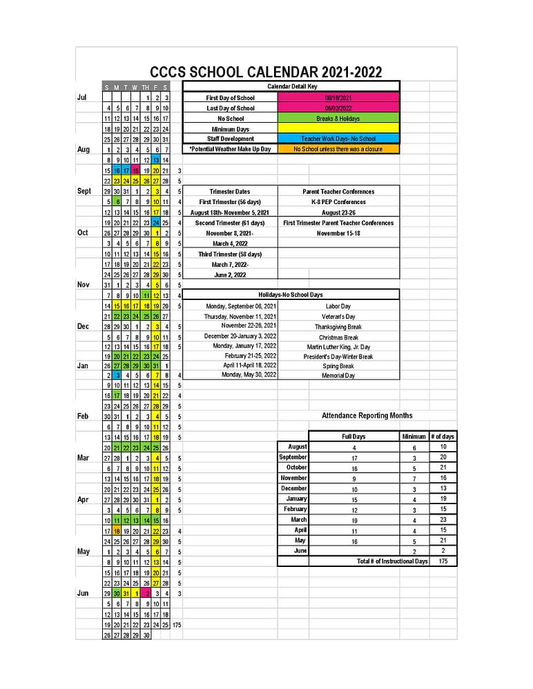 2021/2022 Calendar - Children's Community Charter School